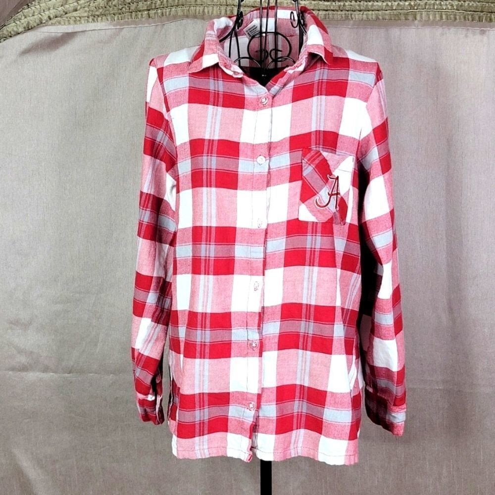 CONCEPTS SPORT Alabama Red/White/Gray Plaid Flannel Shirt‎ Medium
